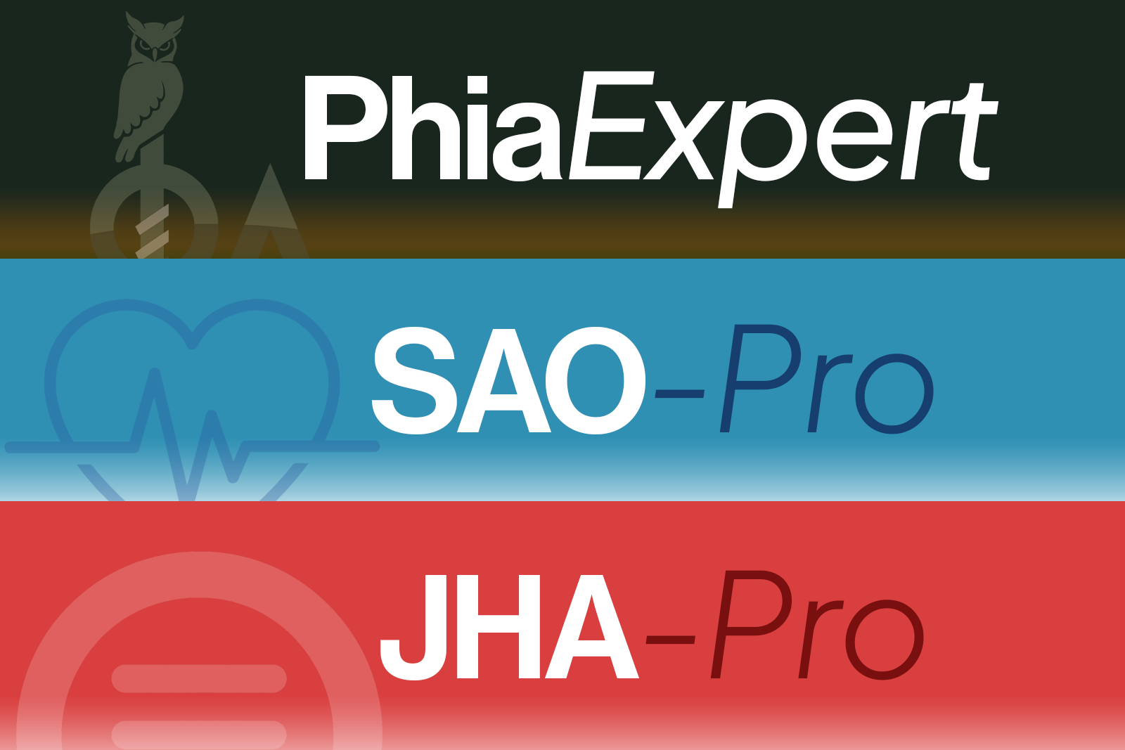 The three risk management products: PhiaExpert, SAO-Pro and JHA-Pro